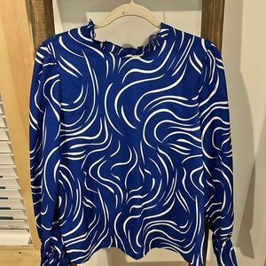 SHEIN LUNE Allover Print Flounce sleeve frill neck blouse